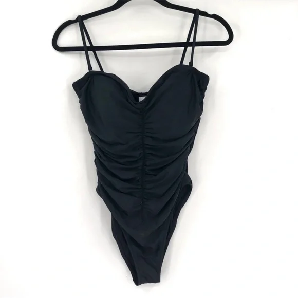 NWT J CREW Ruched Sweetheart One Piece Swimsuit Black Convertible Strapless - Picture 3 of 5